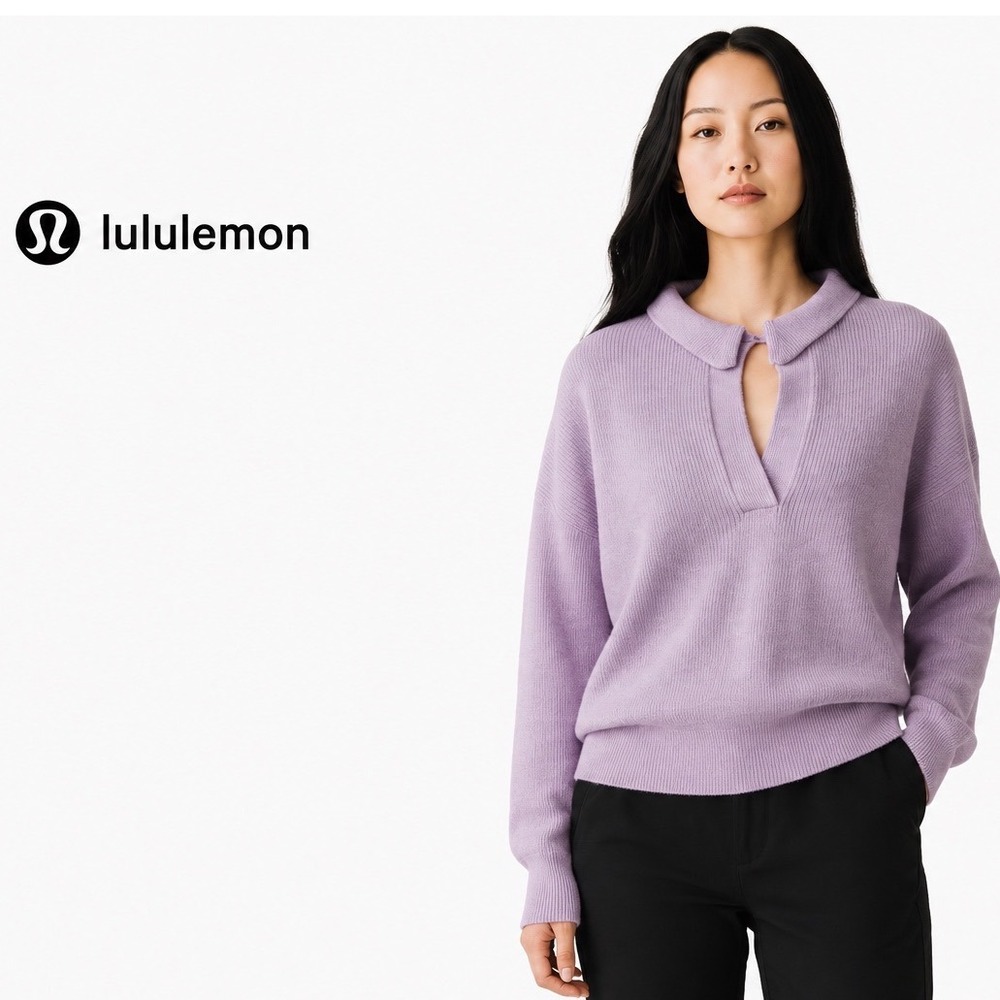 Lululemon‎ Lilac Ether Collared Merino Wool-Blend Sweater Large